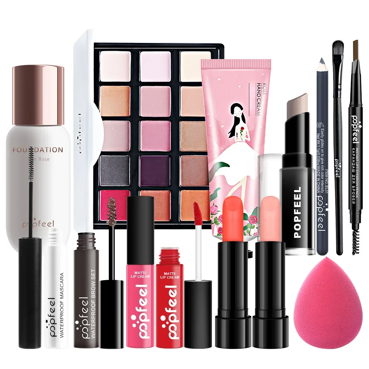 Makeup Combo Set Eyeshadow Lipstick Eyebrow Pencil Eyeliner Concealer Mascara Foundation Isolation Brush Makeup Korean Cosmetics