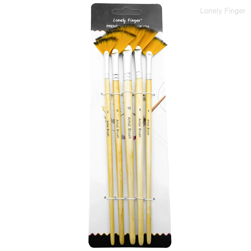 5개 팬 브러쉬 페인트 브러쉬 세트 나무 손잡이 페인팅 브러쉬 나일론 헤어 브러쉬 아크릴 오일 수채화 구아슈용