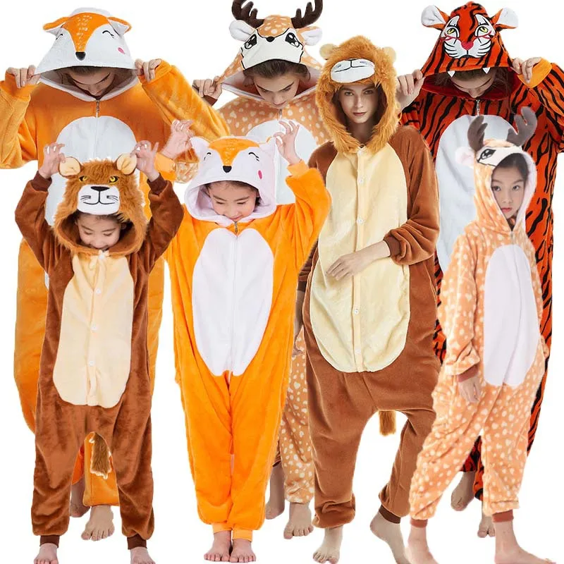 Cute Cartoon Rabbit Onesies Kigurumi Pajamas for Adults Cosplay Jumpsuit Woman Pyjamas Flannel Pijamas Winter Overalls for Kids