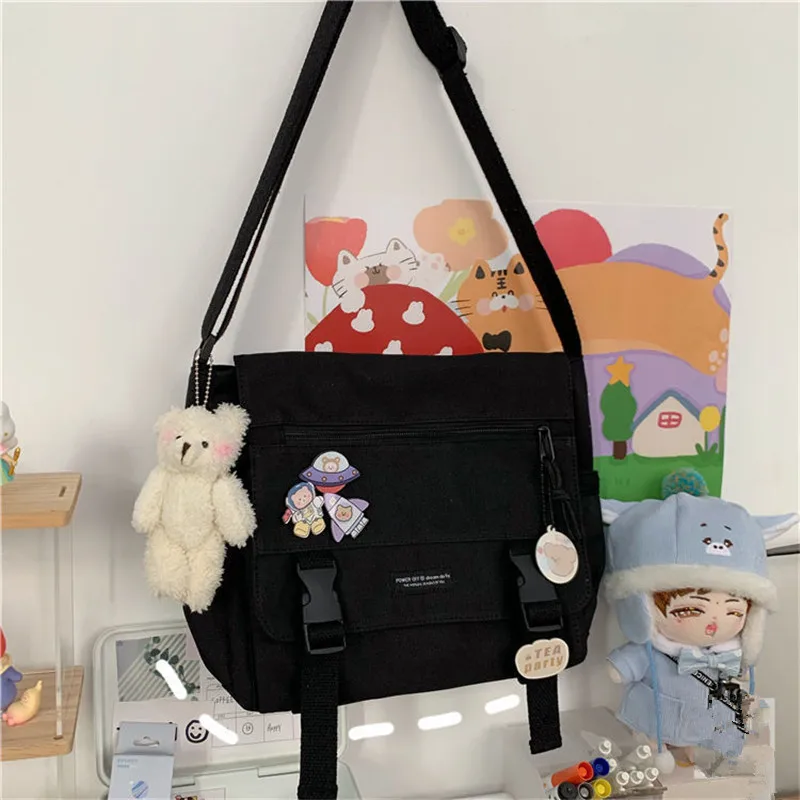 Harajuku Versatile Canvas Women Crossbody Bags Solid Color Flip Casual Handbag Shoulder Bags Teen Girls Messenger Bag Satchels crossbody bag women shoulder bag women messenger bag women tote bag