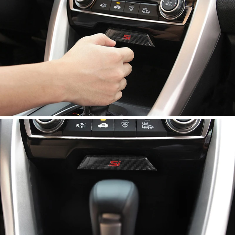 Storage Box Trim Sticker For Honda Civic 10th Gen 2016-2021 Interior Carbon Fiber Si Emblem Decal Car Storage Box Sticker Trim 4