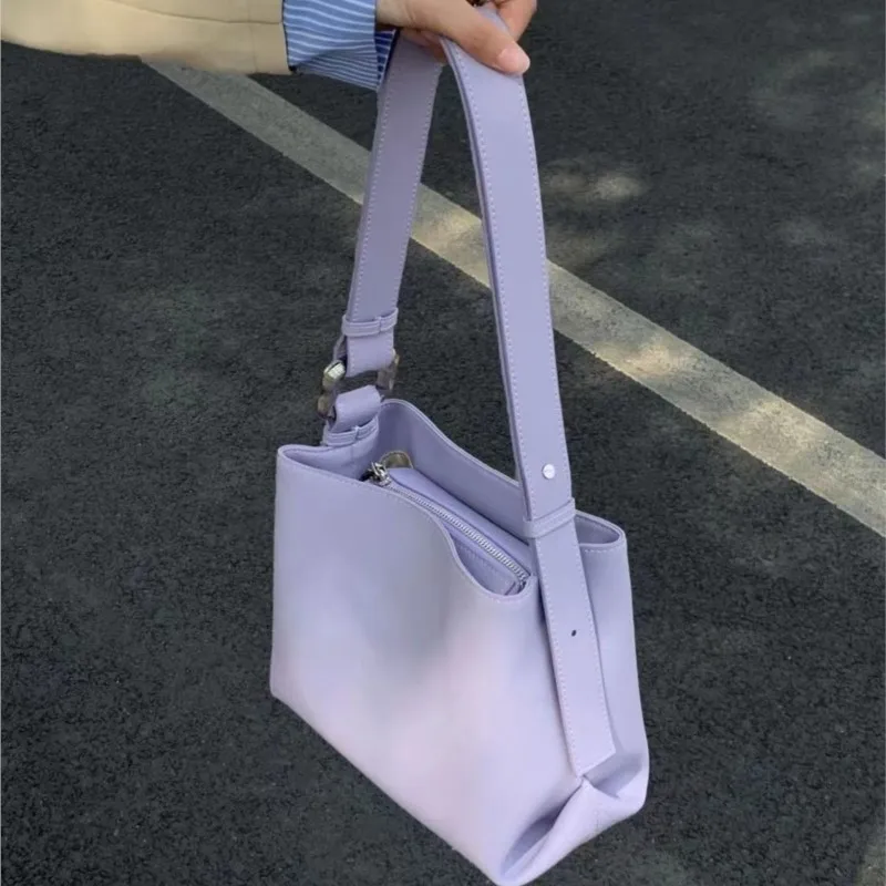 Solid Color Leather Large Capacity Tote Bag Women Square Minimalist Commute Bucket Shoulder Bag Ladies Casual Crossbody Bag 2025