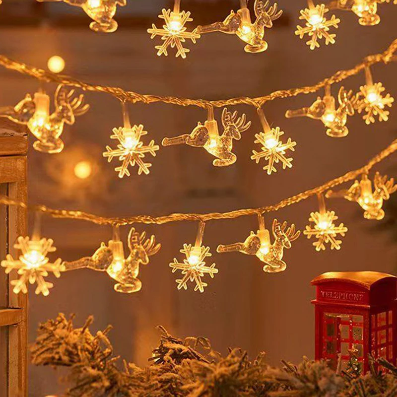thumbnail image 1 of Cadena de luces navideñas con forma de ciervo y estrella de copo de nieve para árbol de Navidad, jardín, boda, decoración del hogar para Año Nuevo, 1 of 4