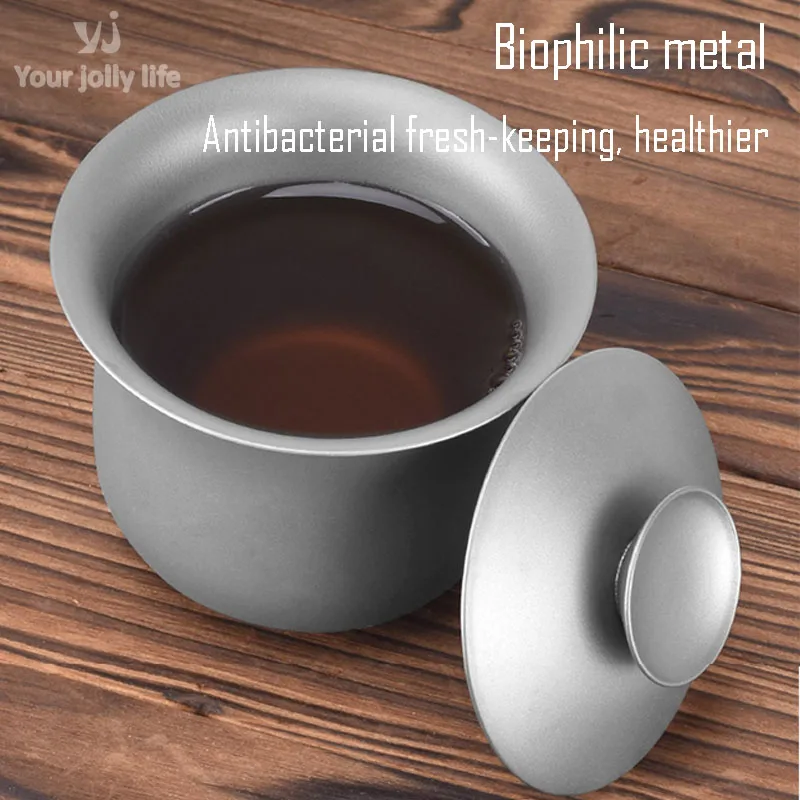 130ml Pure Titanium Gaiwan,Double-layer Insulating And Anti-hot Kung Fu Tea Set,Portable Home Outdoor Camping Small Tea Bowl