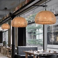 Bamboo Lantern Pendant Lamp Natural Rattan Wicker E27 LED Chandeliers Hand-Woven Lampshades Lighting Fixture Hanging Light 2