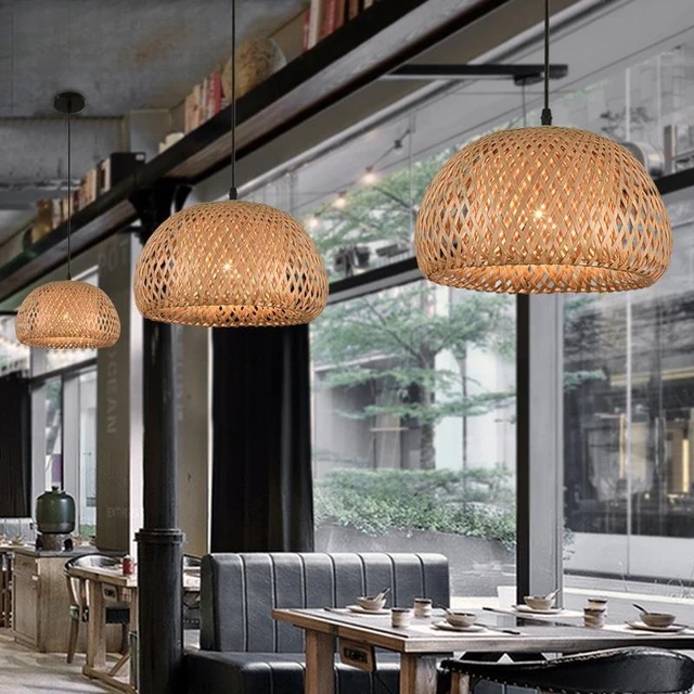 Bamboo Lantern Pendant Lamp Natural Rattan Wicker E27 LED Chandeliers Hand-Woven Lampshades Lighting Fixture Hanging Light 2