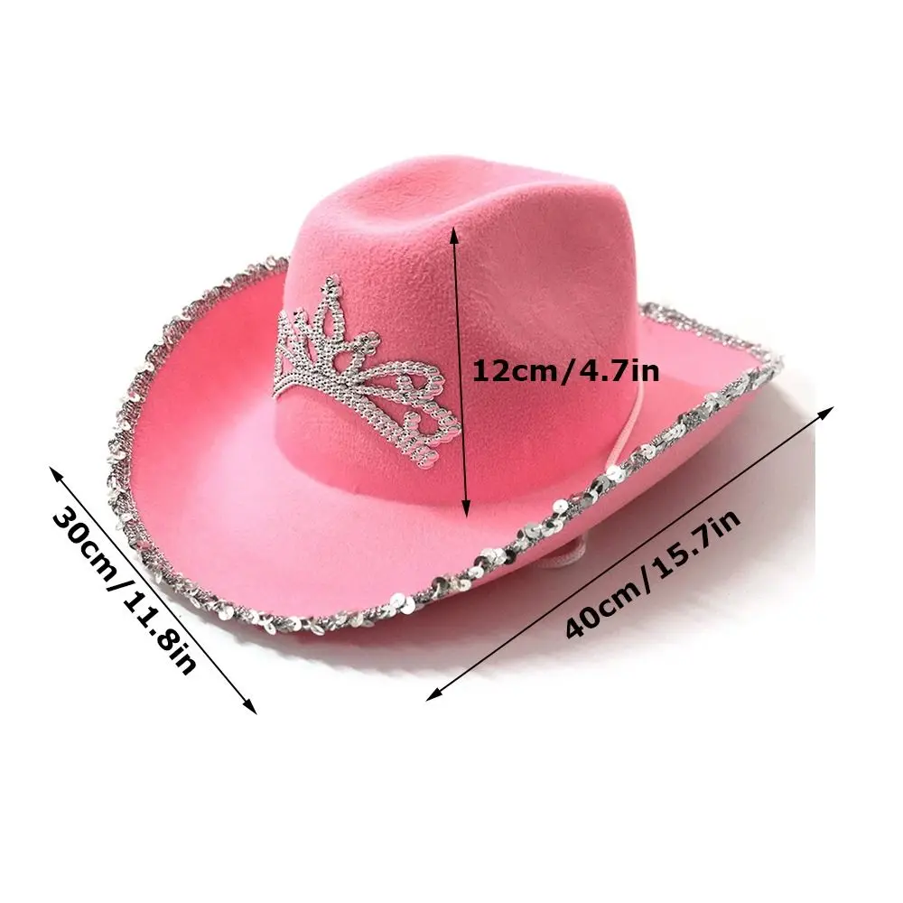 Pink Cowboy Hat Fluffy Feather Brim Cap With Crown Wild West Cowgirl Fancy Dress Costume Accessories Party Dress Up images - 6