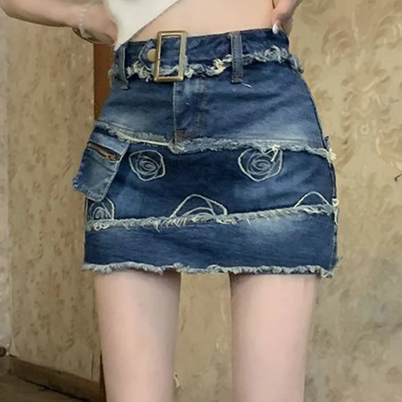 2023 Summer New Spicy Girl Retro High Waist Denim Half Skirt Women's Design Sense  Hip Short Skirt Trend summer denim shorts men s large size loose multi pocket tooling five point pants fat trend in the trend of pants