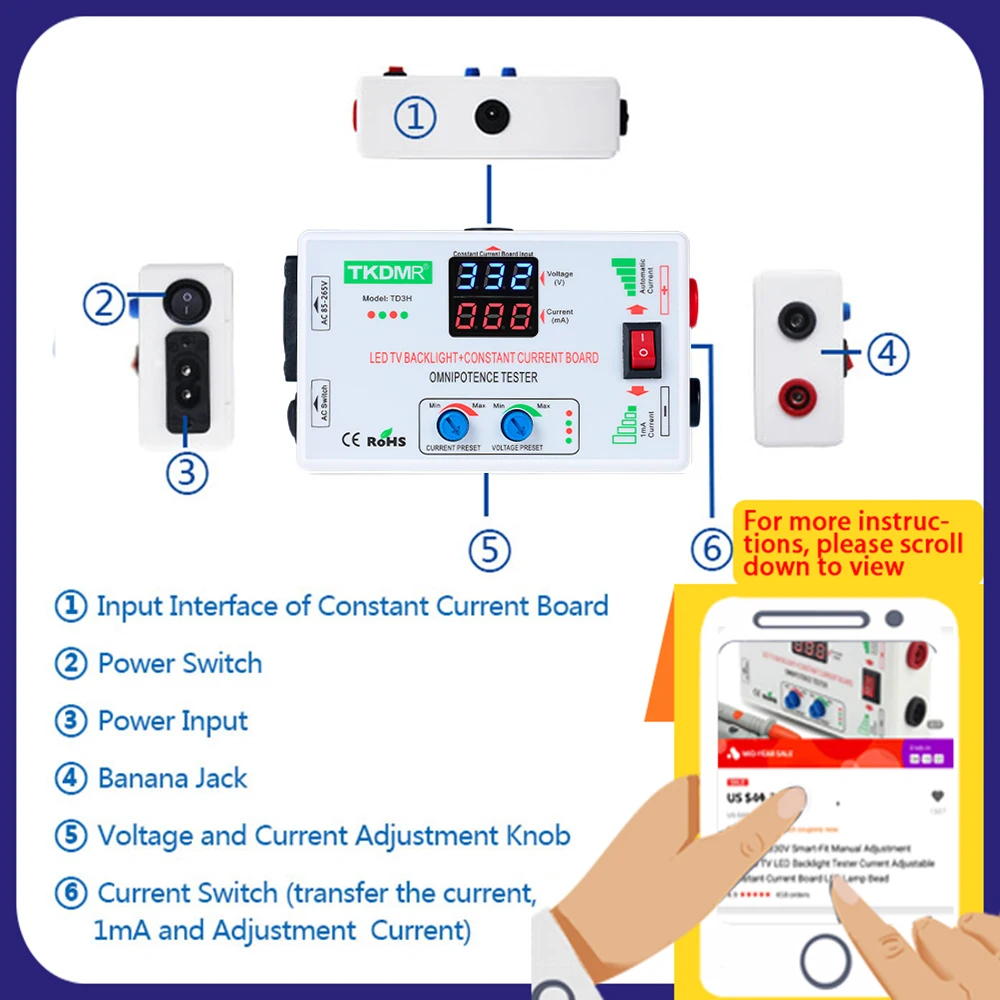 TKDMR 0-330V Smart-Fit Manual Adjustment Voltage TV LED Backlight Tester Current Adjustable Constant Current Board LED Lamp Bead 6