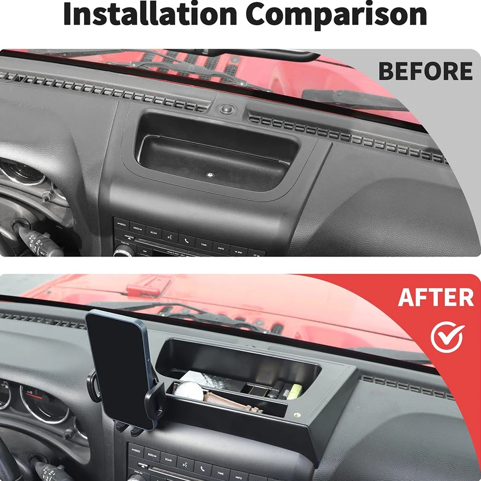 Caja De Almacenamiento Para Consola Central De Jeep Wrangler JK 2011-2017 - Plástico ABS Negro, 23.5x18x8.5 Cm | Organizador Interior Jeep, Accesorio Para Consola, Almacenamiento Extra