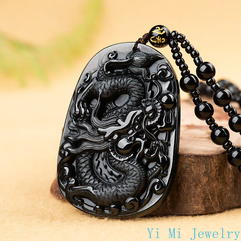 Natural Jade Pendant A, Ink Jade Jade Stone Dragon Brand Ice Type Pendant Men's and Women's Jewelry High Grade Jade Necklace