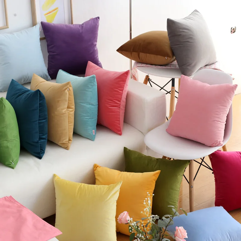 

24 colors velvet solid Home Pillows Retro Soft Throw Pillow Cover For Living Room For Sofa Couch Cushion with insert Pillow Hugs