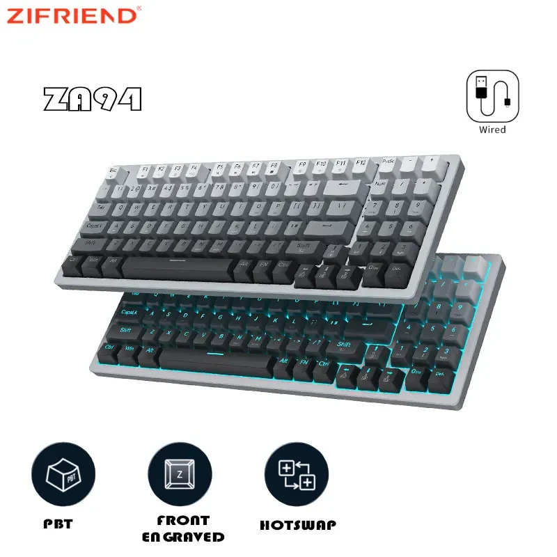 ZIFRIEND ZA94 94 Keys Gradient Color Mechanical Keyboard LED