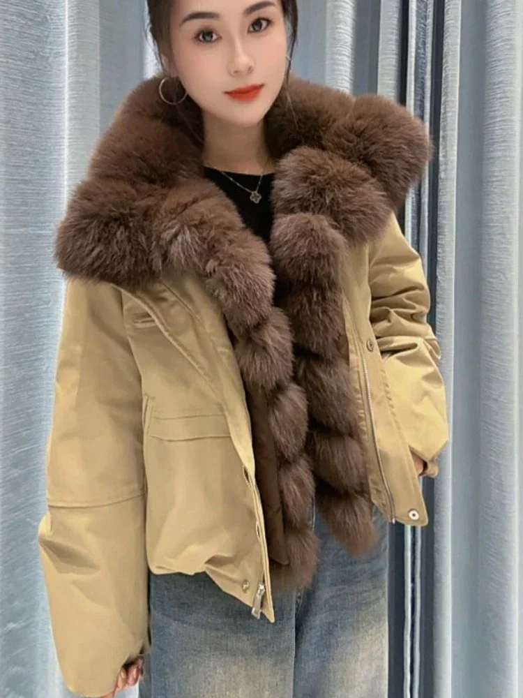 OFTBUY Goose Down Jacket with Natural Fur for Female Warm Casual Winter Puffer Coat with Fur Collar Zipper Women's Down Parkas