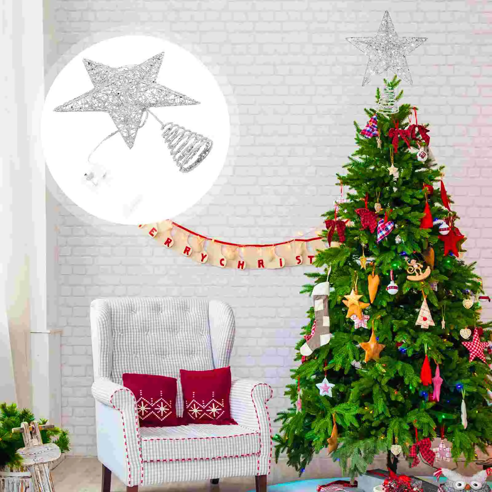 

Christmas Tree Top Star Xmas Decor Five-pointed Light Adornment Decorative Topper Lamp Glowing Luminous