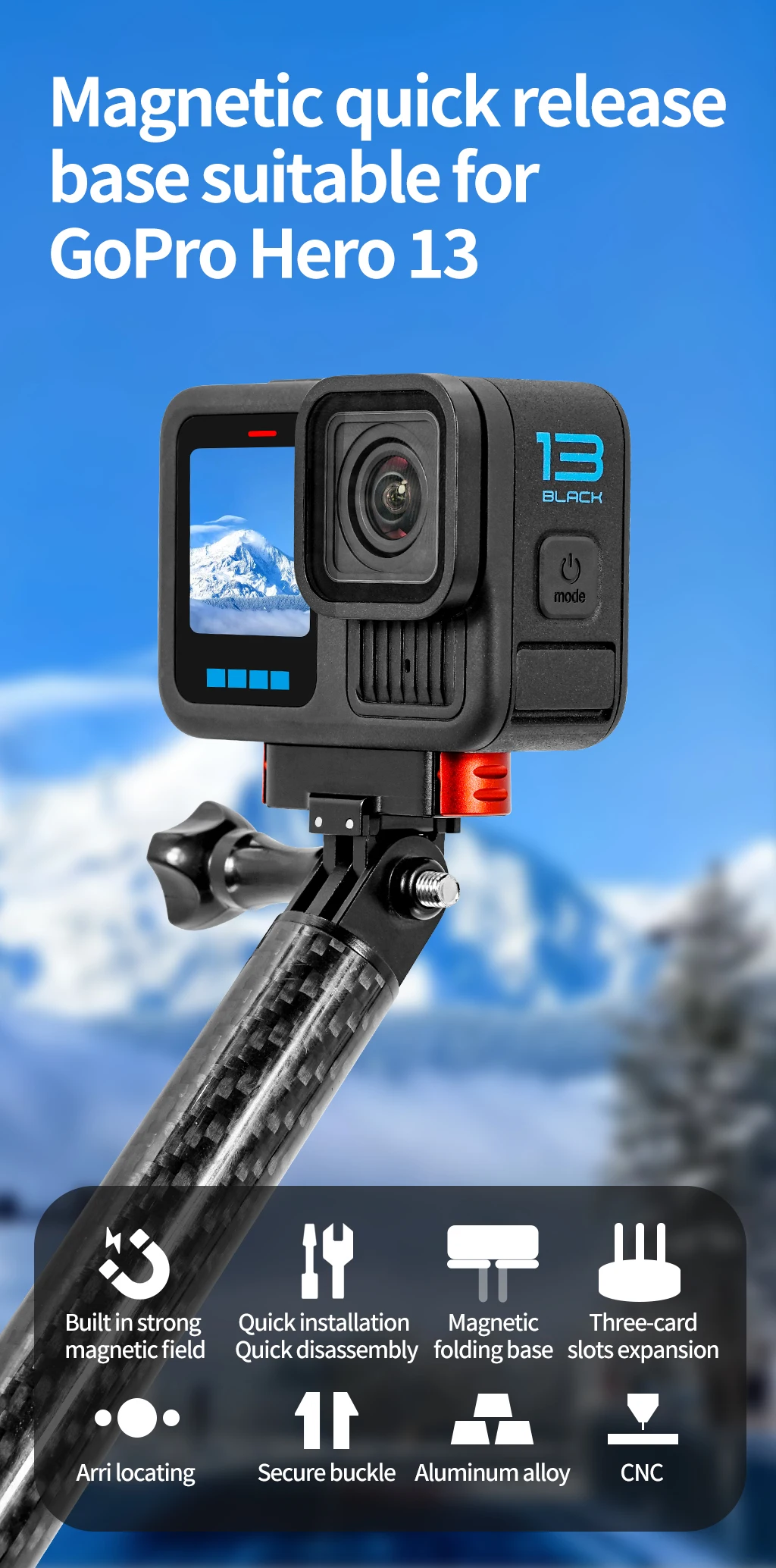 Für Gopro 13 Schwarz Magnetische Quick Release Basis Halterung Aluminium Legierung Verlängerung Adapter Halter Halterung für Gopro Hero 13 Zubehör – Detail 1