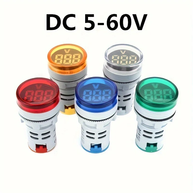 1개 22mm 원형 미니 디지털 전압계 DC 5-60V