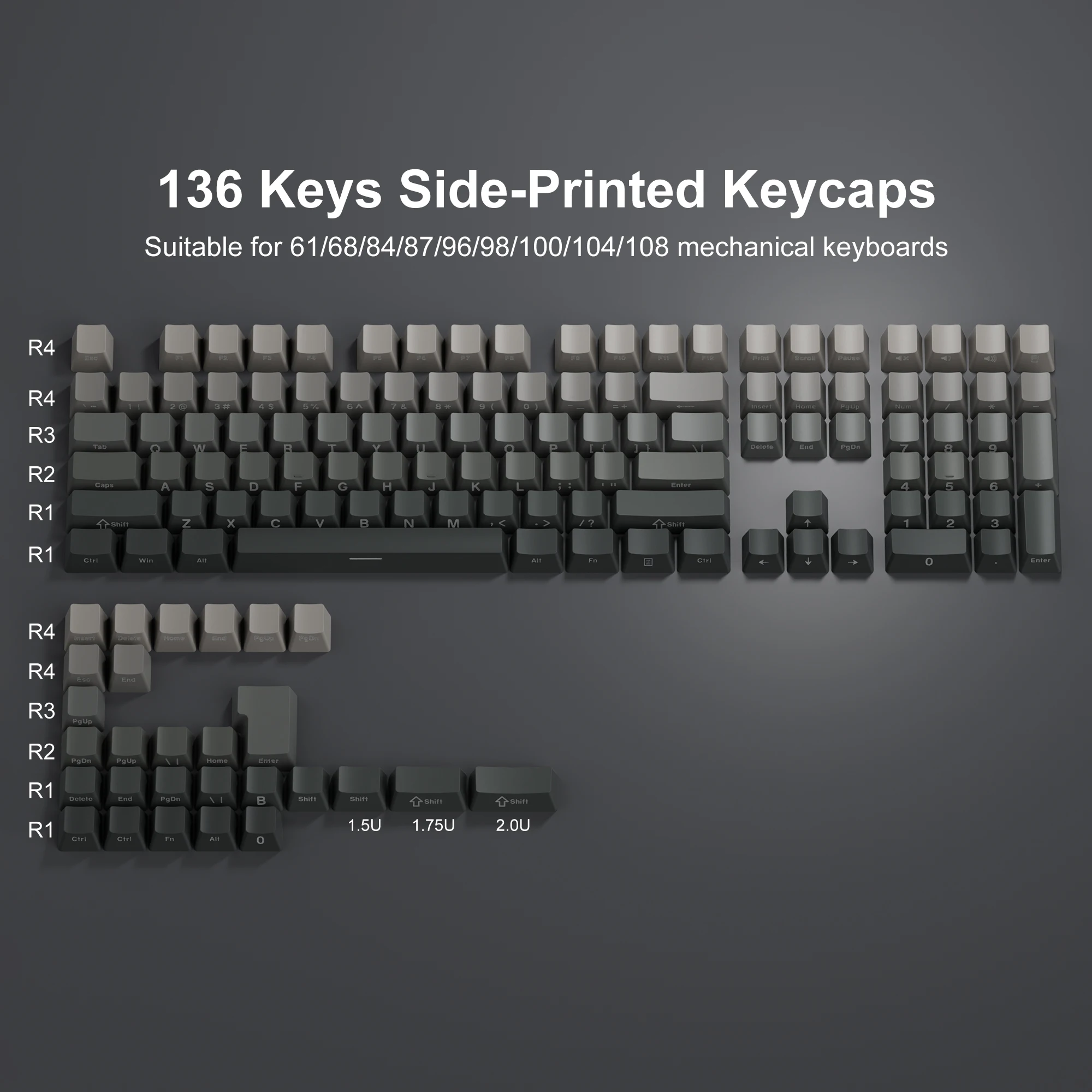 Lado Impresso Keycaps para Gateron Double Shot Pbt Keycaps Cherry mx Switches Perfil Oem Gradiente Roxo 136 Chaves - Imagem 3