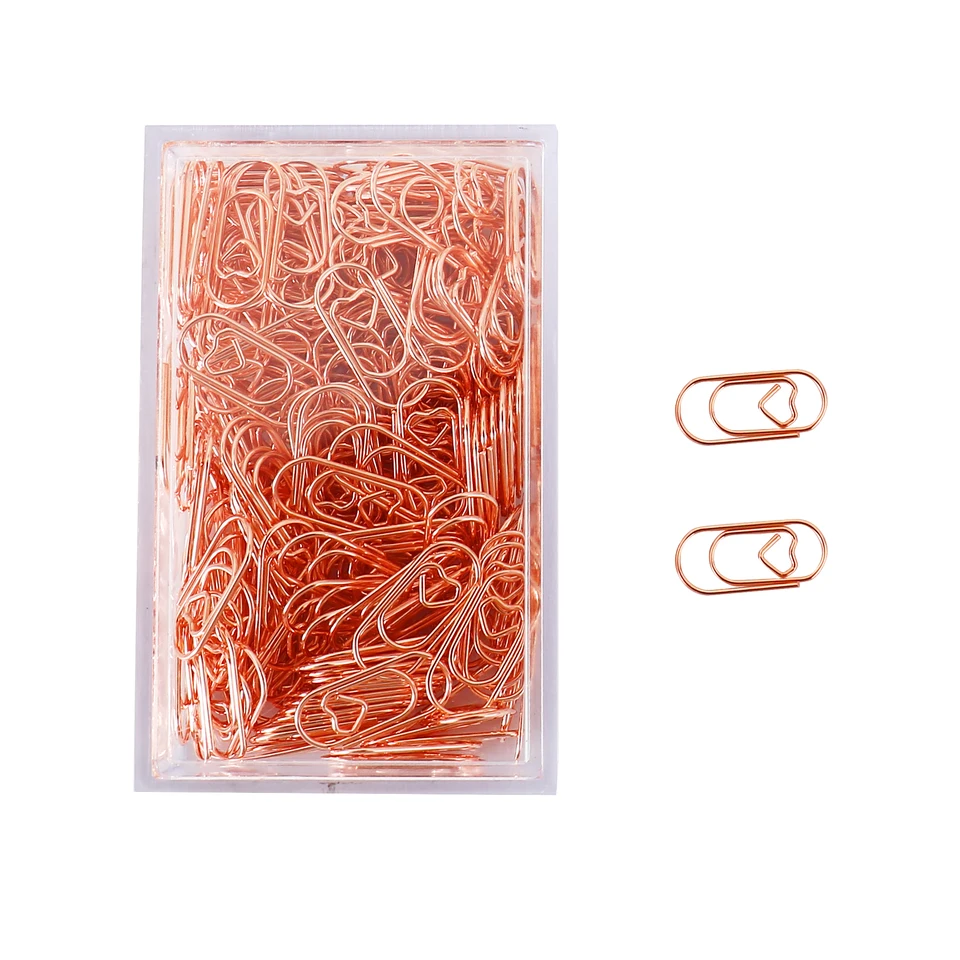 100 PCS Gold Heart Paper Clips - Small Stainless Steel Love Heart Bookmarks For Office, School & Wedding Crafts