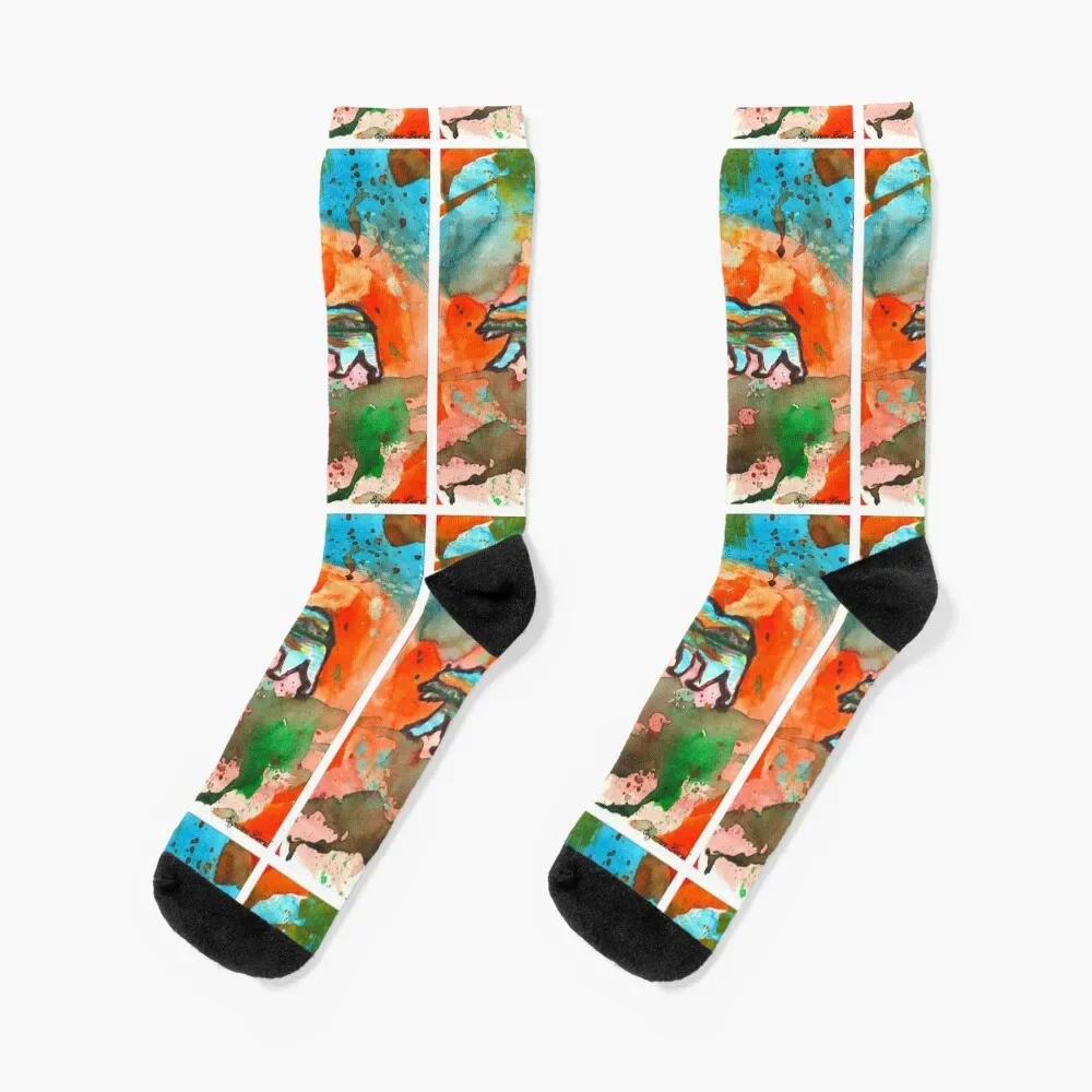 

Big Bear Painting Watercolor Socks professional running bright garter Socks Women Men's