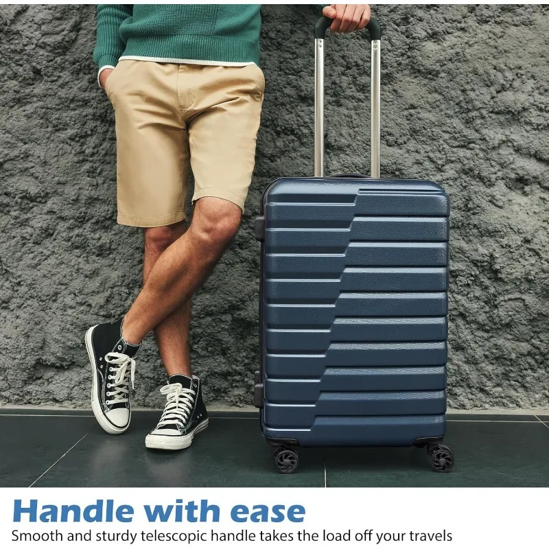 

COOLIFE расширяемый чемодан из поликарбоната ABS TSA, набор из 3 предметов, замок, Спиннер, ручная работа (темно-синий), хранение