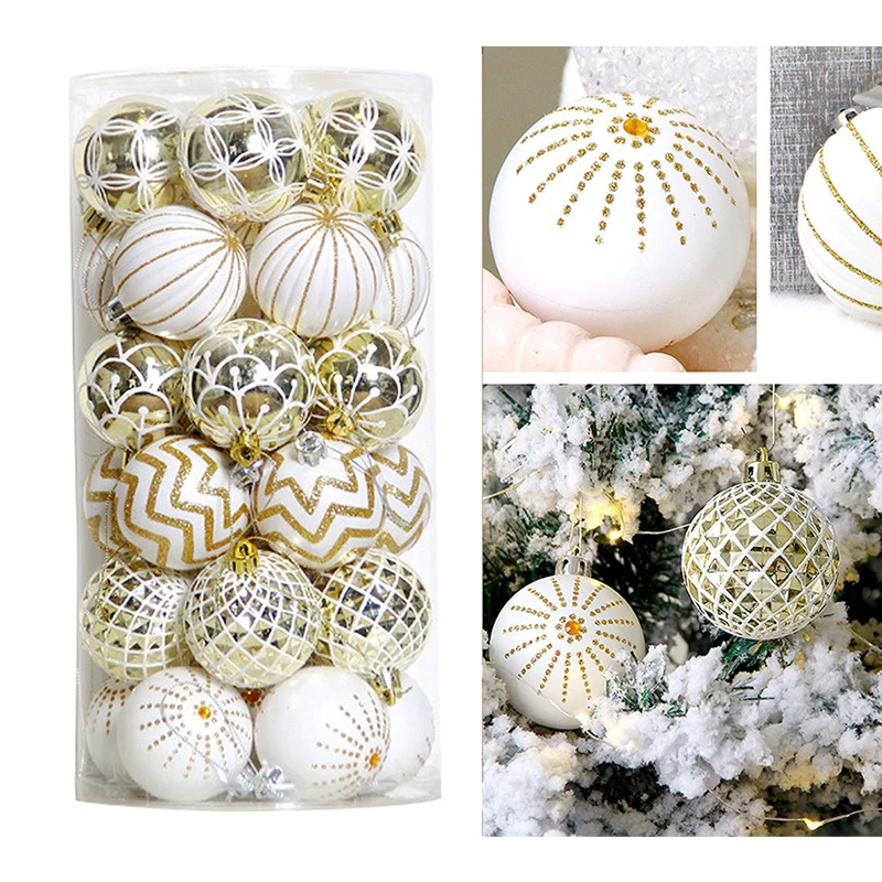 

30 шт. Рождественские шары, золотистые и белые окрашенные небьющиеся праздничные Свадебные подвесные украшения, украшения для рождественской елки, 60 мм