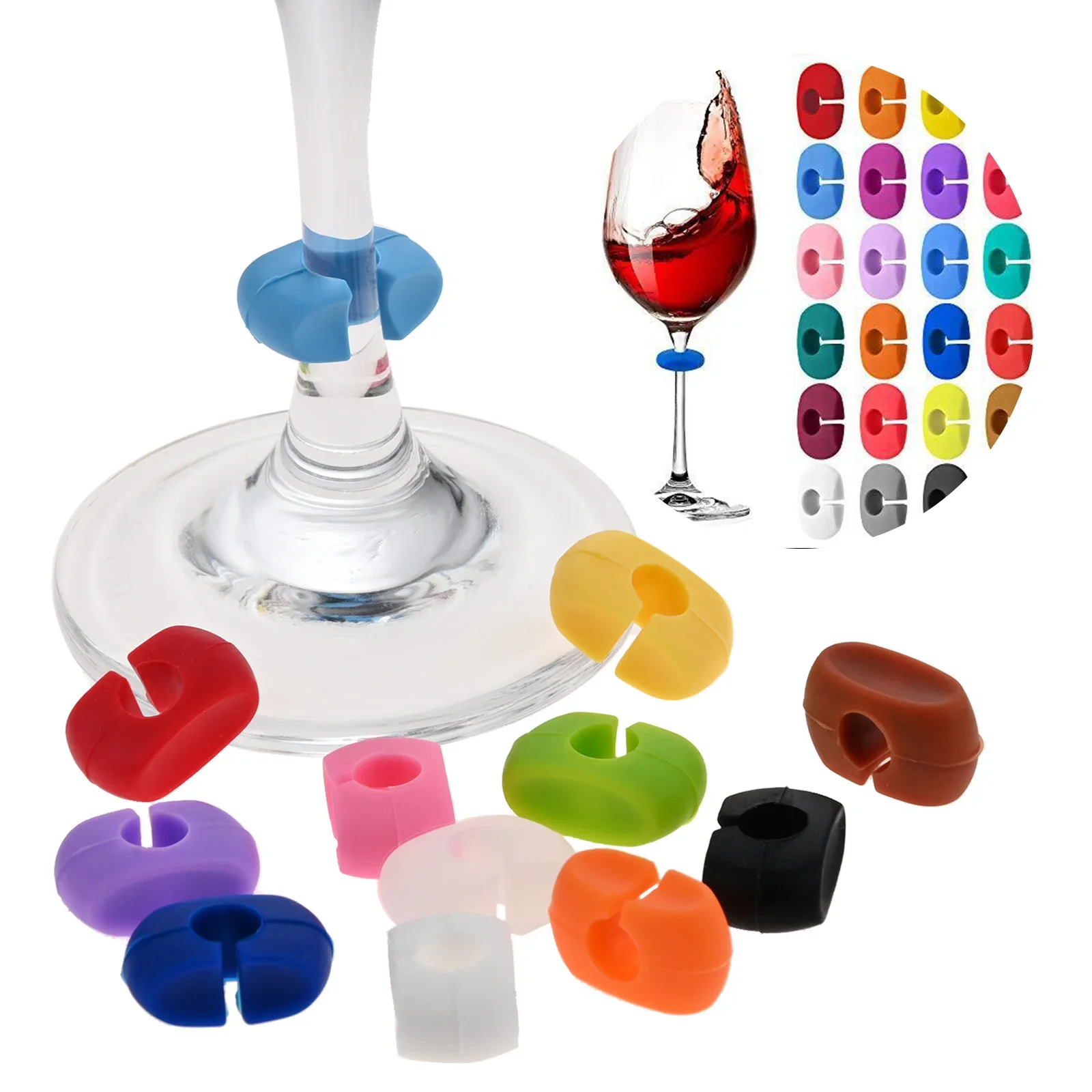 12Pcs Silicone Wine Cup Glass Markers Party Goblet Wine Drinking Cup Marking Tag Identification Bar Party Wedding Kitchen Decor