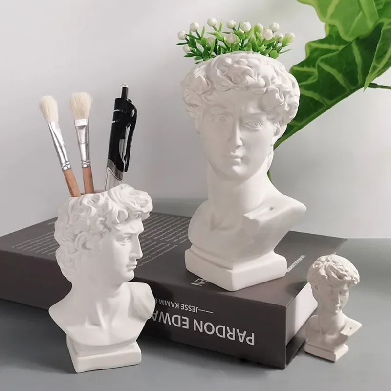 

Creative Pen Holder Resin David Sculpture Portrait Statue Make-up Brush Storage Box Flowerpot Vase Art Craft Garden Home Decor