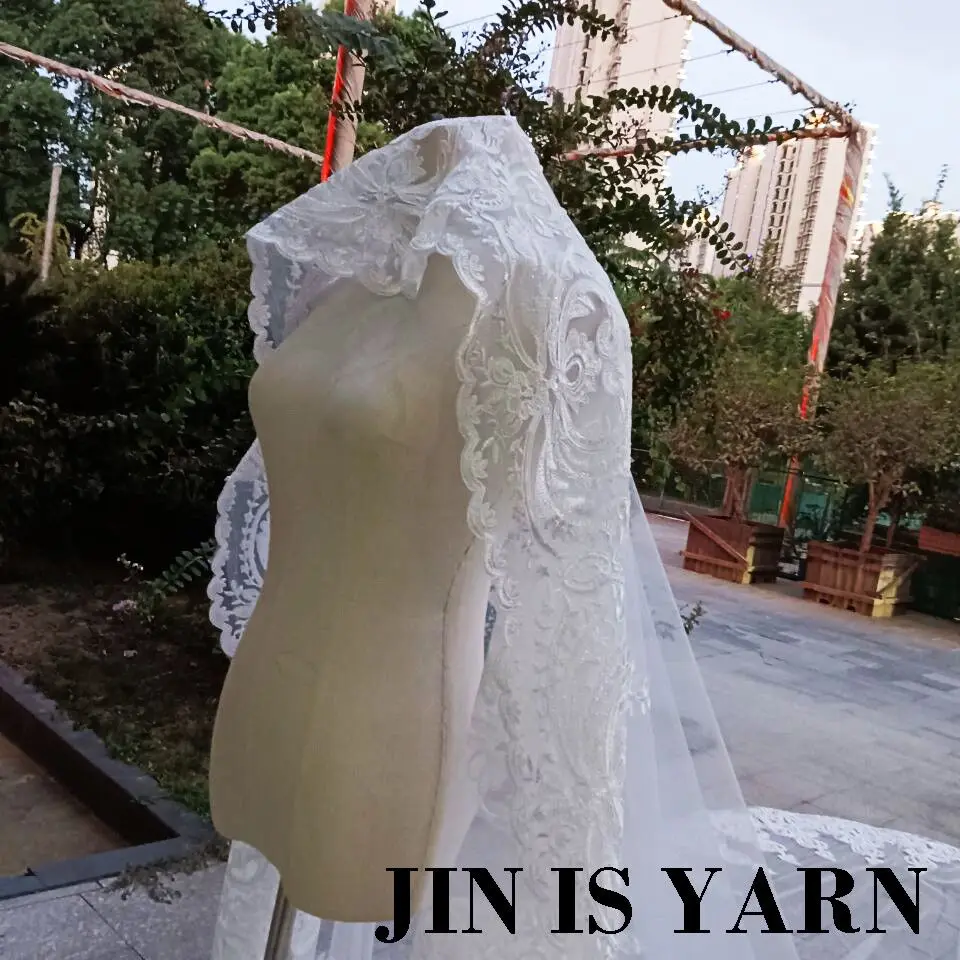 EllieHouse Women's Wedding Veils 1 Tier White Ivory 3M/4M/5M Lace Long  Train Bridal Veil With Comb S114