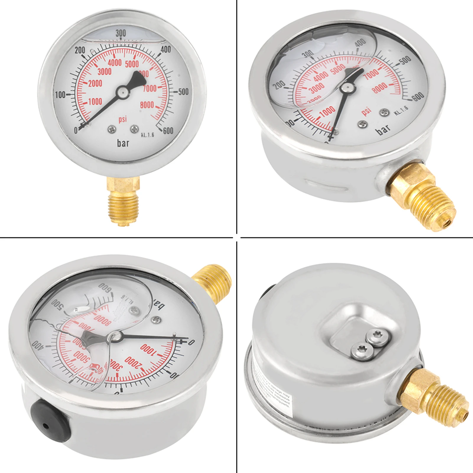 압력 게이지 미터 측정 도구 0-600Bar 1/4인치 63mm 다이얼 유압수