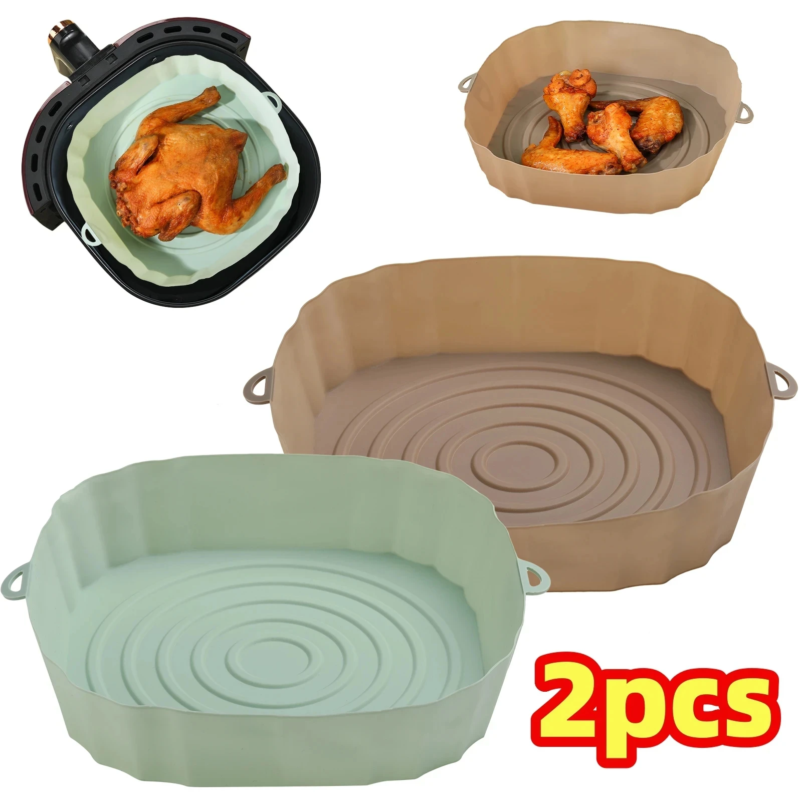 Air Fryer Accessories 2Pcs Air Fryer Silicone Basket Silicone Mold Airfryer Oven Baking Tray Pizza Fried Chicken Basket Reusable Pan Liner Accessories air fryer accessories air fryer mold