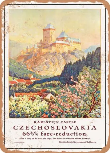 Металлический знак-1935 Карлштейн замок, Чехословакия винтажная Ad