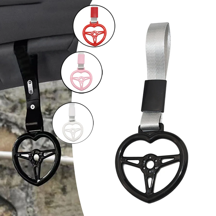 

JDM Car Steering Wheel Heart Tsurikawa Ring Trailer Strap Static Device Warning Rings Interior Decoration