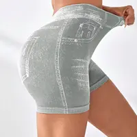 Women V back Shorts Faux Jeans Elastic Workout Sports Yoga Pants Butt Lifting Leggins Fitness Athletic Short Tights Seamless - Image 6