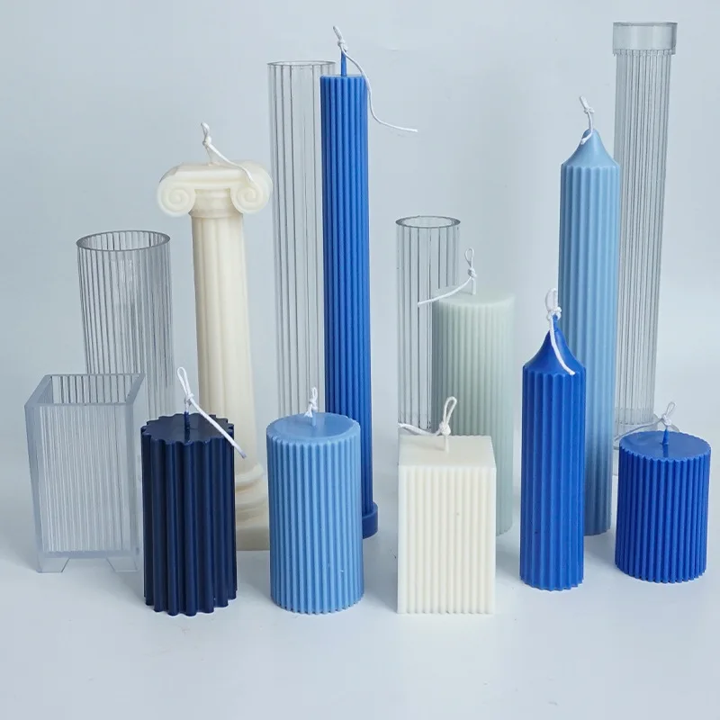 Fine Tooth Stripe Cylindrical Candle Molds Handmade 3D Candle Making Supplies Pc Acrylic Mould Kit Wholesale Desktop Decoration