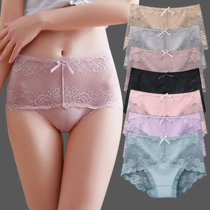 12 Pieces Women's Underwear Sexy Lace Panties Female Underpants Comfy Elegant Briefs Transparent Light Breathable Lingerie 3