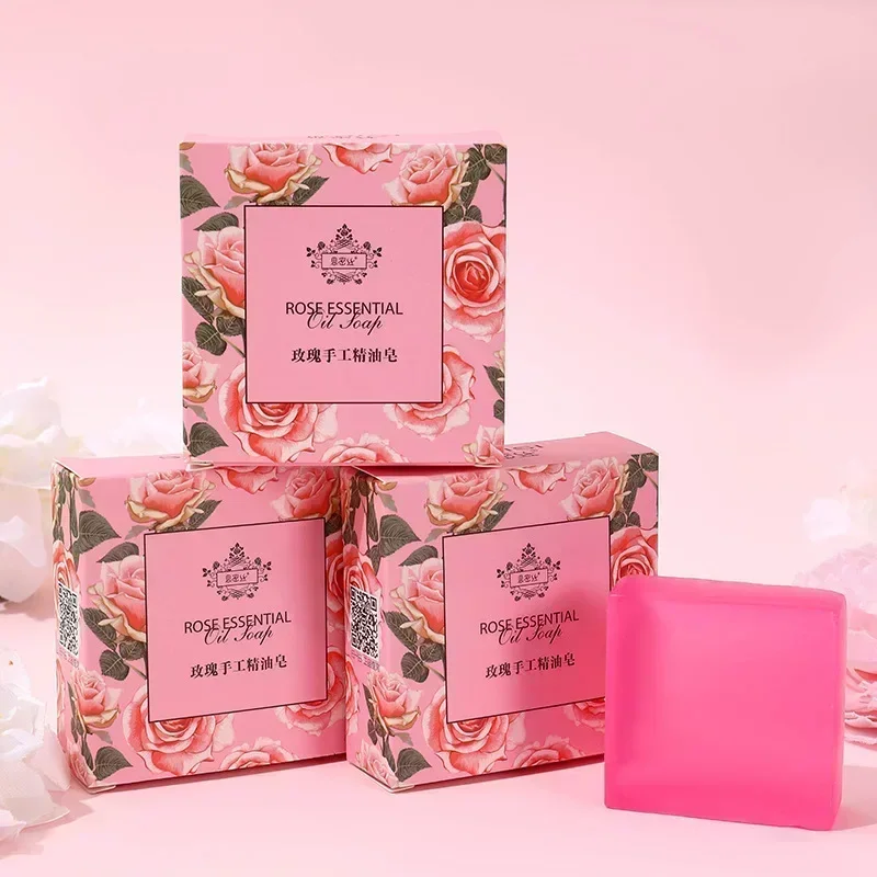 New Rose Essential Oil Soap Handmade Treatment Acnes Face Moisturizing Gently Anti Rebelles Smooth Butter Bath Skin Care Tool facial cleansing soap