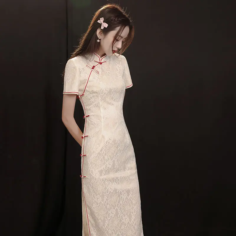 

Qipao 2023 New Summer Short Sleeve Chinese Style Retro Improvement Slim Fit Young Girl Daily Wearable Dress With Low Split Butto