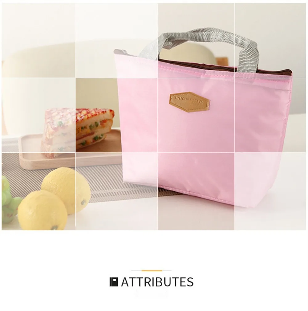 Description Picture 4 of itemLunch Box Camping Picnic Bag Lunch Bag Solid Color Portable Insulated Refrigerated Bag Cold Food Cooler Thermal Bag Handbag Hot