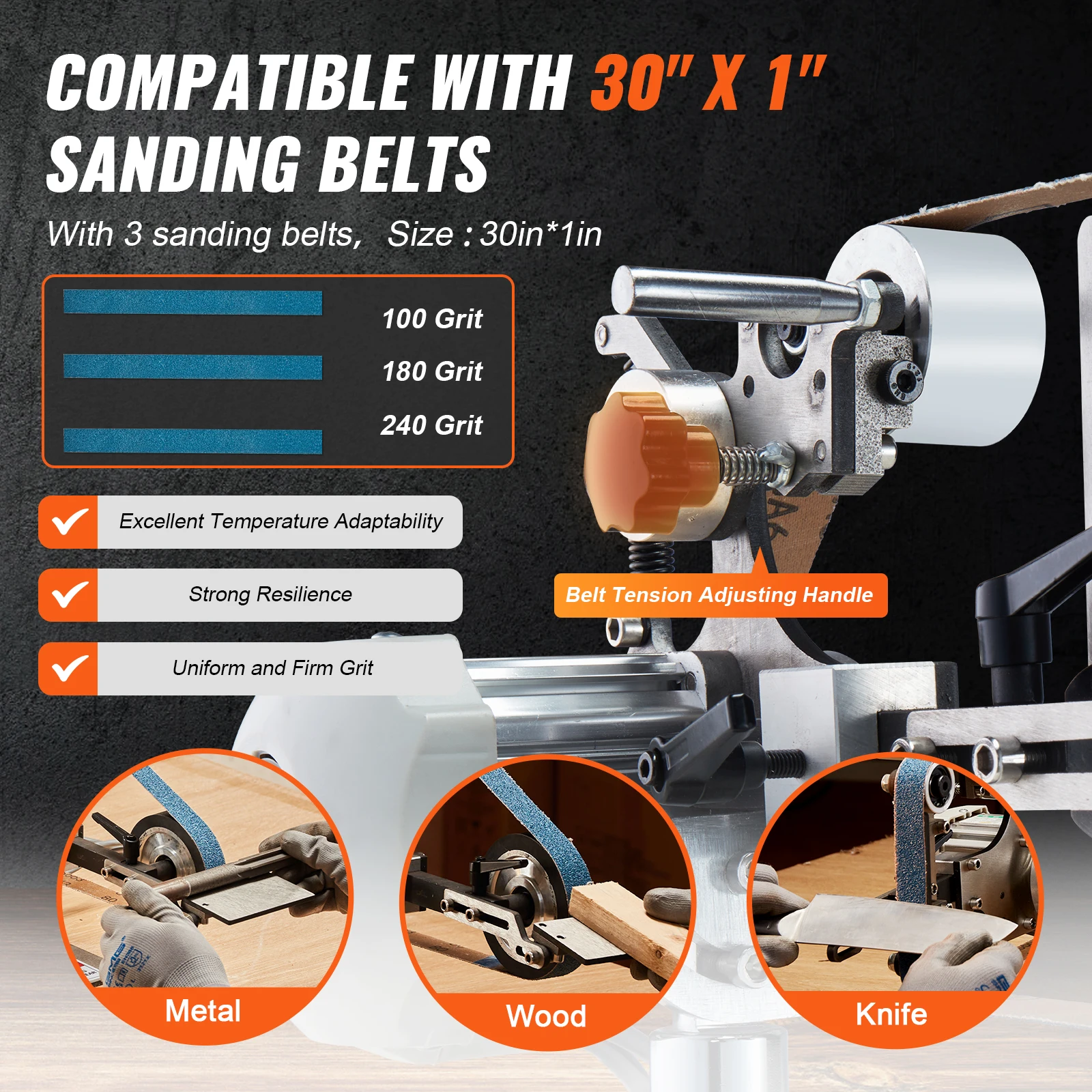 VEVOR Belt Grinder Sander 30 x1-Inch Variable Speed Belt Polisher with VFD 550W Polishing Grinding for Metalworking Knife Making 4