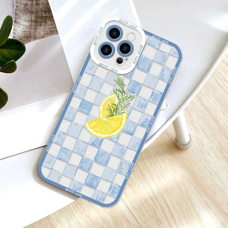 Stylish Blue Striped Lemon Print Clear Phone Case - Soft and Durable Cover