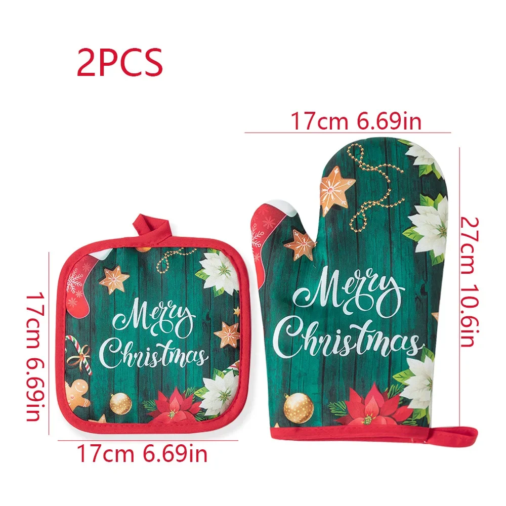 Set of 2 Oven Mitts Christmas Oven Gloves Heat Resistant Cooking Gloves  Christmas Decorations 2024 Kitchen Items Pot Holder