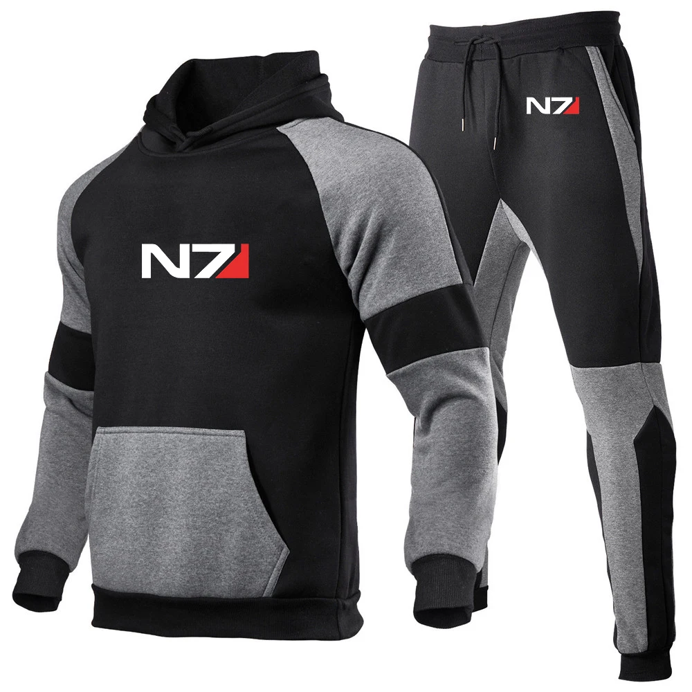 2023 Spring and Autumn N7 popular effect Logo printing design splicing pullover+sweatpants patchwork comfortable and popular sui
