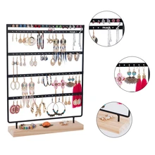 Earrings Organizer 5-Layer 100 Holes Ear Stud Holder Earring Display Stand Wooden Base Jewelry Organizer for Hanging Earrings