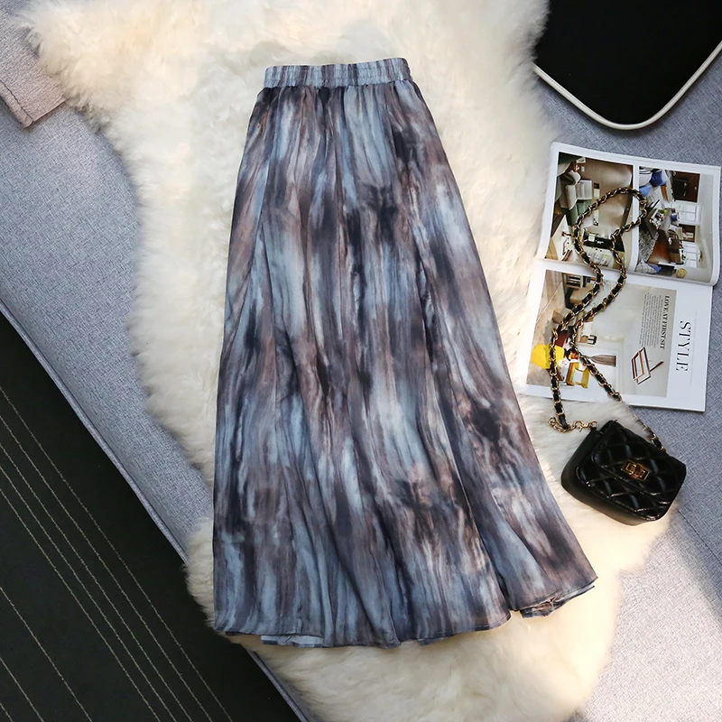 

Split Skirts Womens Office Elegant Ladies Midi High Waist Long Skirt Summer Tie Dye Fashion Clothes