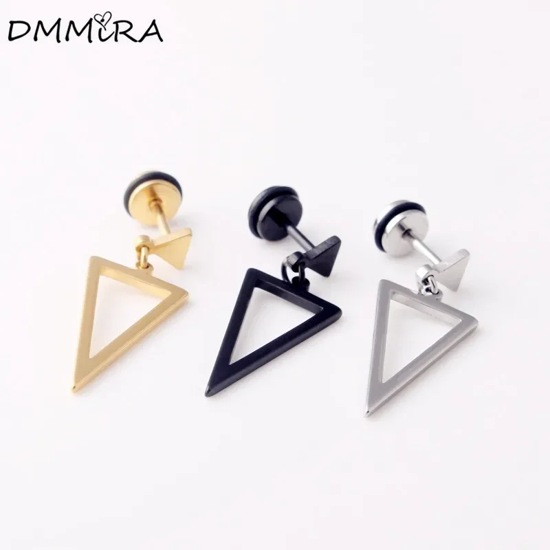 

Fashion Punk Silver Color gold Black Triangle Titanium Steel Women Long Hollow Double Triangle Chain Earrings Brincos Jewelry