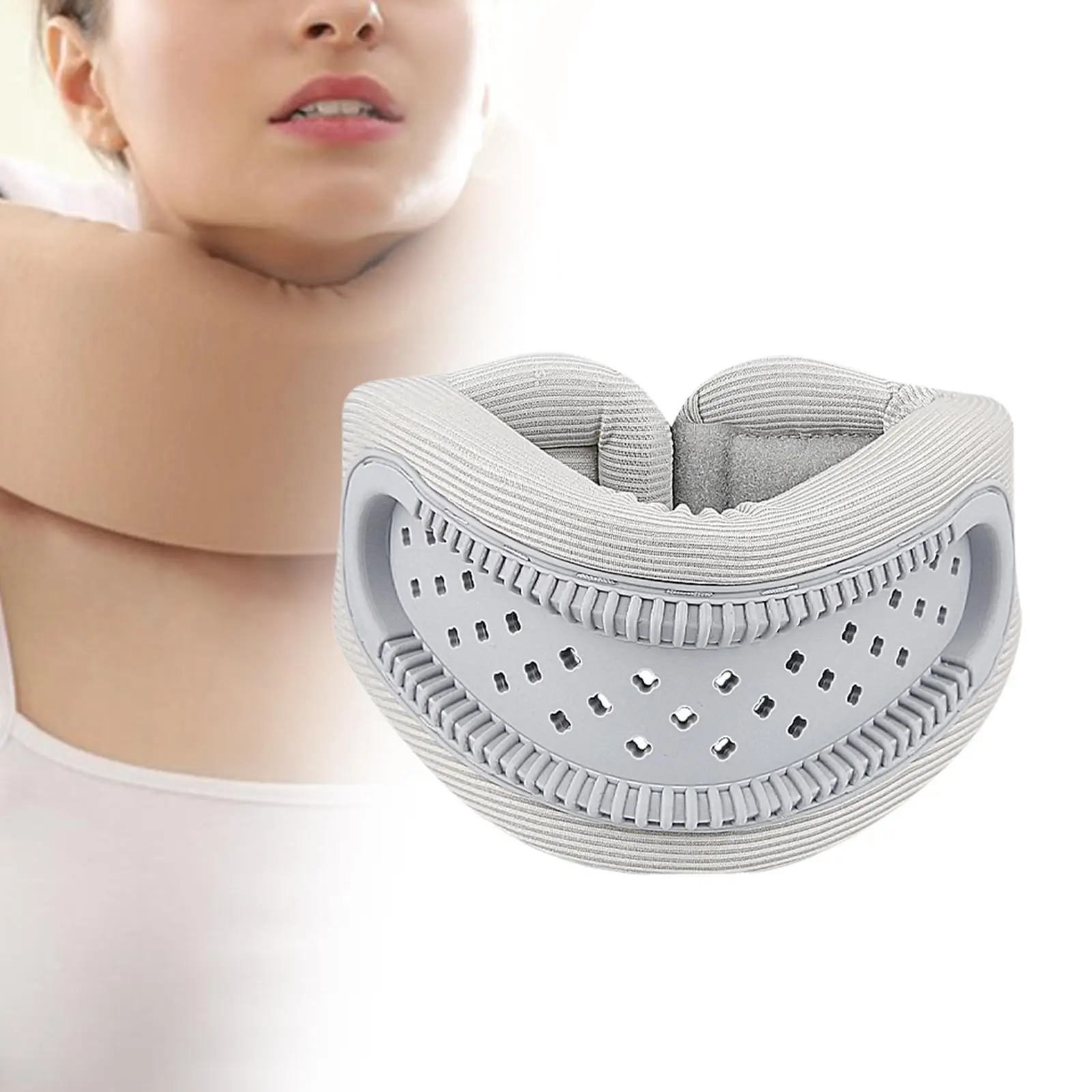 Neck Brace Comfortable Breathable Adjustable Compact Portable Soft Hollow Neck Support for Plane Sleeping Women Men Office Home