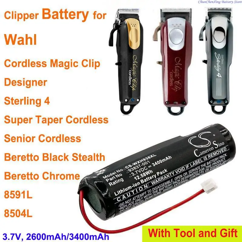 Batteria Cameron Sino 2600Mah/3400Mah Per Clip Magica Senza Fili Wahl, Designer, Sterling 4, Cordless Super Conico, Cordless Senior