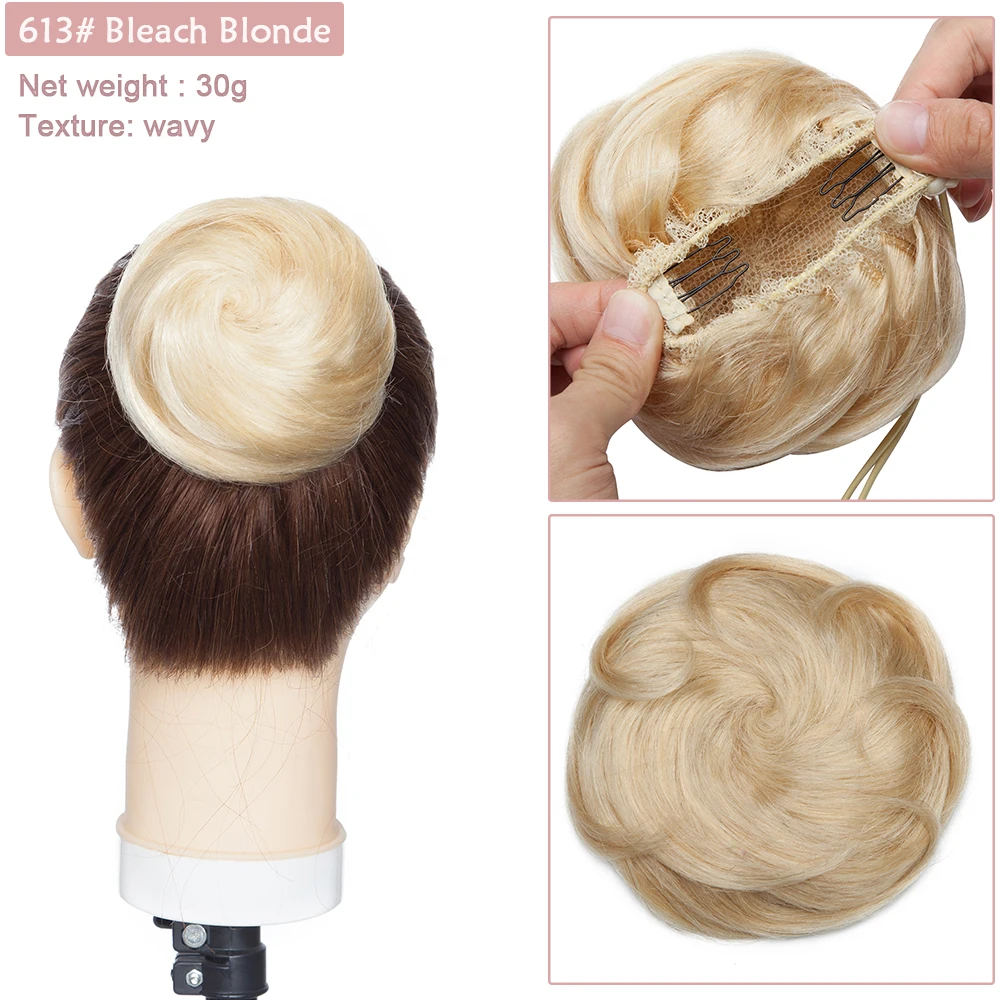 SEGO 100 % Echthaar-Dutt-Verlängerung, Donut-Chignon-Haarteile für Damen und Herren, Instant-Up-Do-Dutt-Haargummis mit Kordelzug – Detail 20