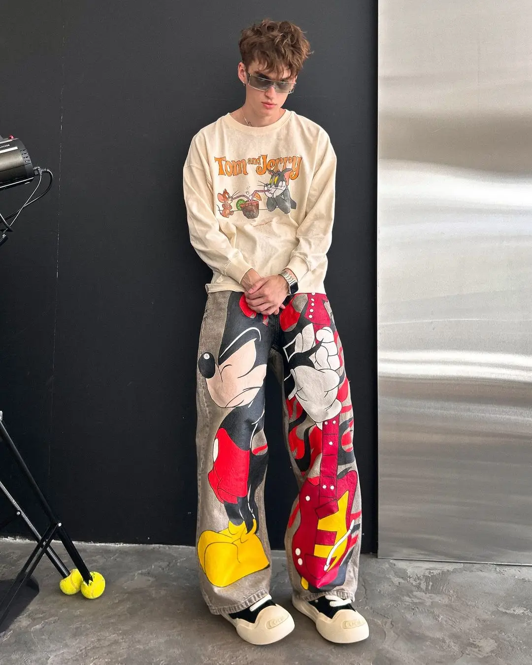 Harajuku Rockstar Mouse Graphic Wide Leg Jean Fashion Y2k Style Streetwear Denim mens Jeans Couples High Waist Pants 2